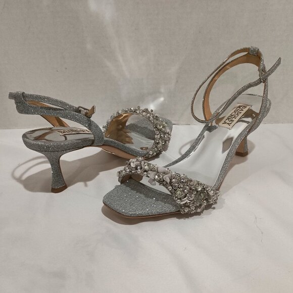 Badgley Mischka Women's Telissa Heeled Sandal Sliver Sparkle Size 7 - Picture 2 of 10